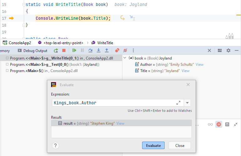 JetBrains Rider debugger: Evaluating expression with a tracked object JetBrains Rider debugger: Evaluating expression with a tracked object