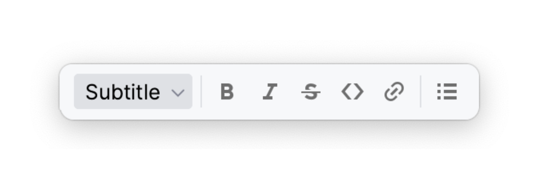 The Markdown floating toolbar The Markdown floating toolbar