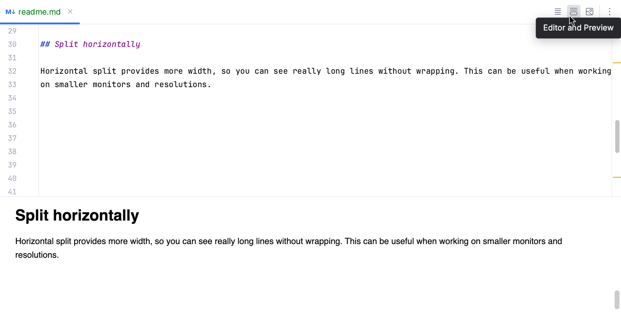 Markdown editor and live preview pane split horizontally Markdown editor and live preview pane split horizontally