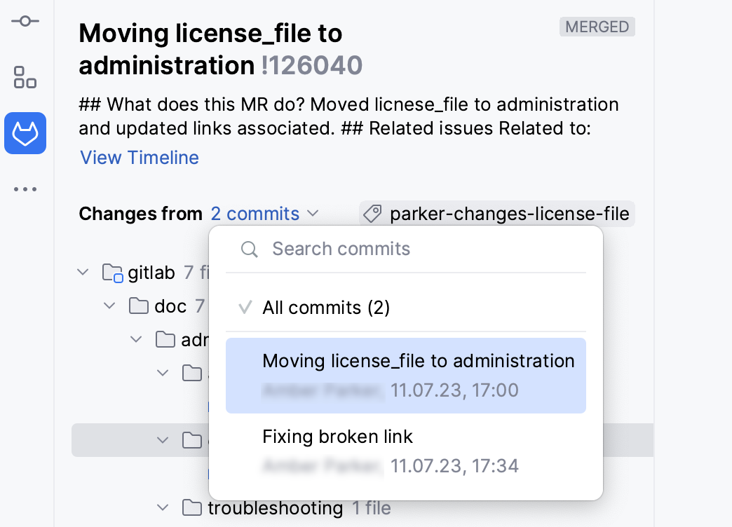 Choose commit to investigate Choose commit to investigate