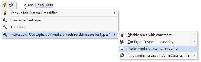 Changing the preference for explicit/implicit 'internal' modifier in the editor Changing the preference for explicit/implicit 'internal' modifier in the editor