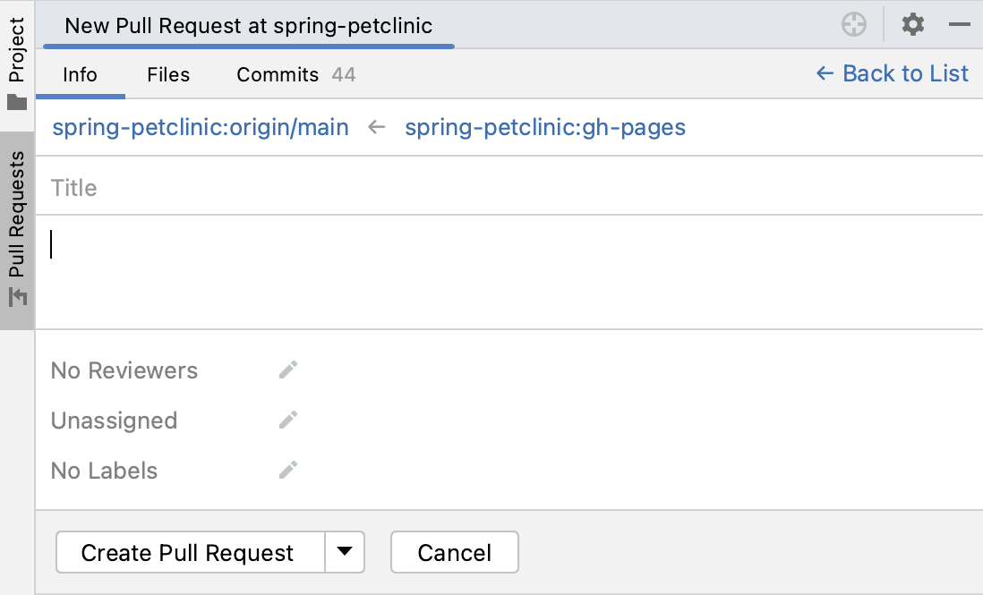 Pull Requests tool window with a new pull request Pull Requests tool window with a new pull request