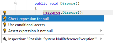 JetBrains Rider: Check expression for null quick-fix JetBrains Rider: Check expression for null quick-fix