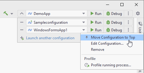 JetBrains Rider: Run/debug configurations. Launch list JetBrains Rider: Run/debug configurations. Launch list