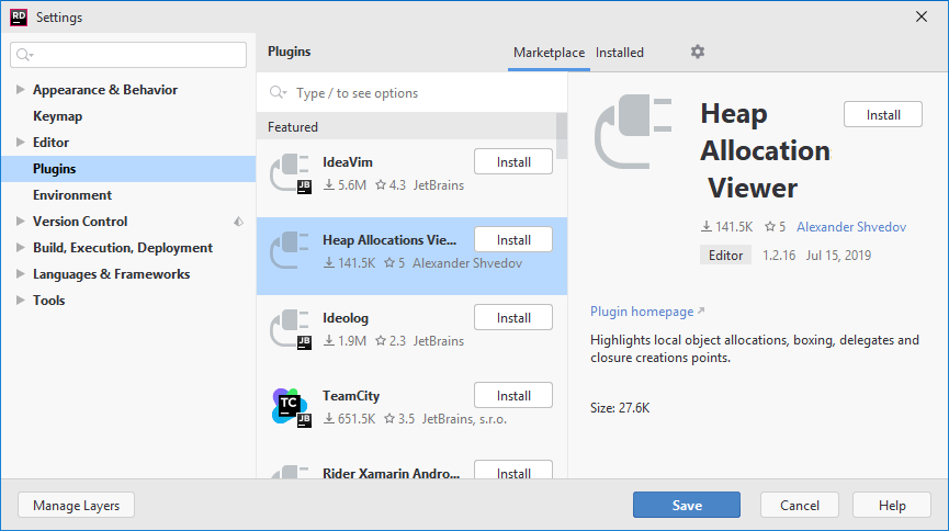 The Plugins settings dialog The Plugins settings dialog