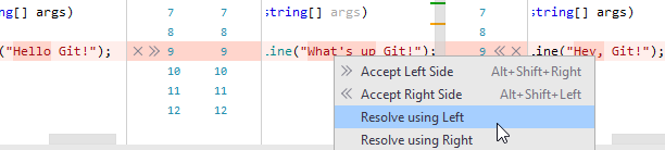the context menu of a conflicting change the context menu of a conflicting change