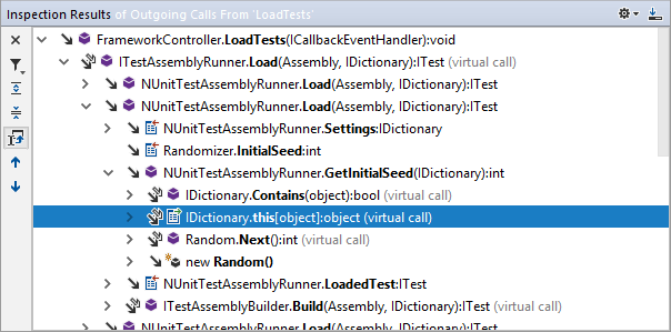 Outgoing calls in the Inspection Results window Outgoing calls in the Inspection Results window