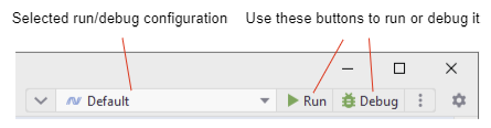 JetBrains Rider: run/debug configuration controls on the toolbar JetBrains Rider: run/debug configuration controls on the toolbar