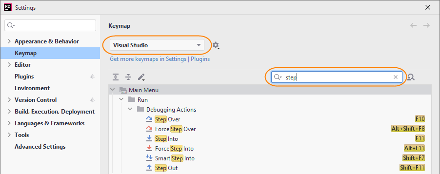 JetBrains Rider: selected keymap JetBrains Rider: selected keymap