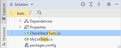 JetBrains Rider: Speed search in the Explorer window JetBrains Rider: Speed search in the Explorer window