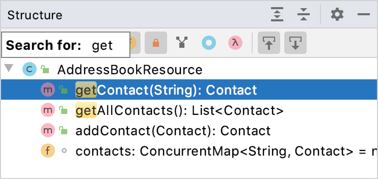 Speed search in a tool window Speed search in a tool window