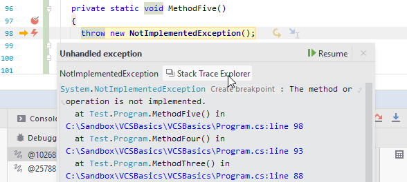 JetBrains Rider: Opening stack trace from exception JetBrains Rider: Opening stack trace from exception