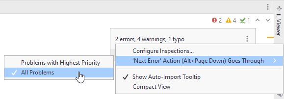 JetBrains Rider: configuring behavior for navigating between code issues JetBrains Rider: configuring behavior for navigating between code issues