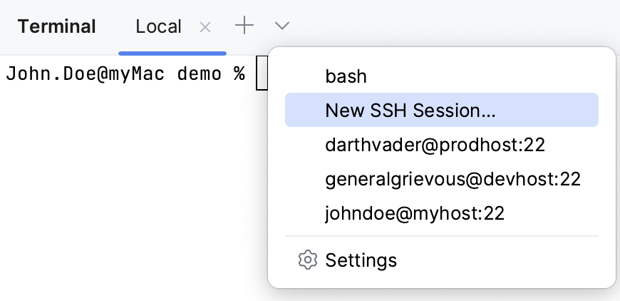 Start a new SSH session Start a new SSH session