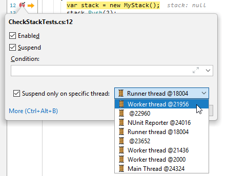 JetBrains Rider: Making a breakpoint thread-specific JetBrains Rider: Making a breakpoint thread-specific