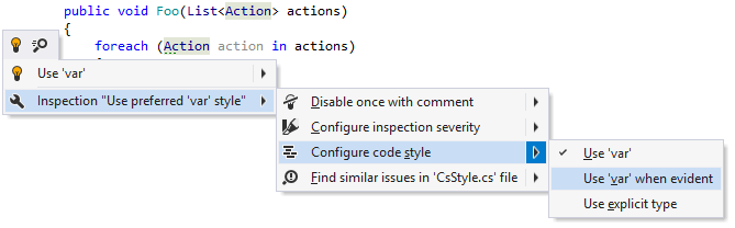 Changing code style preference for 'var' keyword Changing code style preference for 'var' keyword