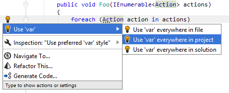 'var' usage quick-fix 'var' usage quick-fix
