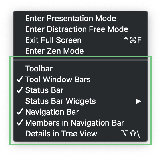 The View | Appearance menu The View | Appearance menu