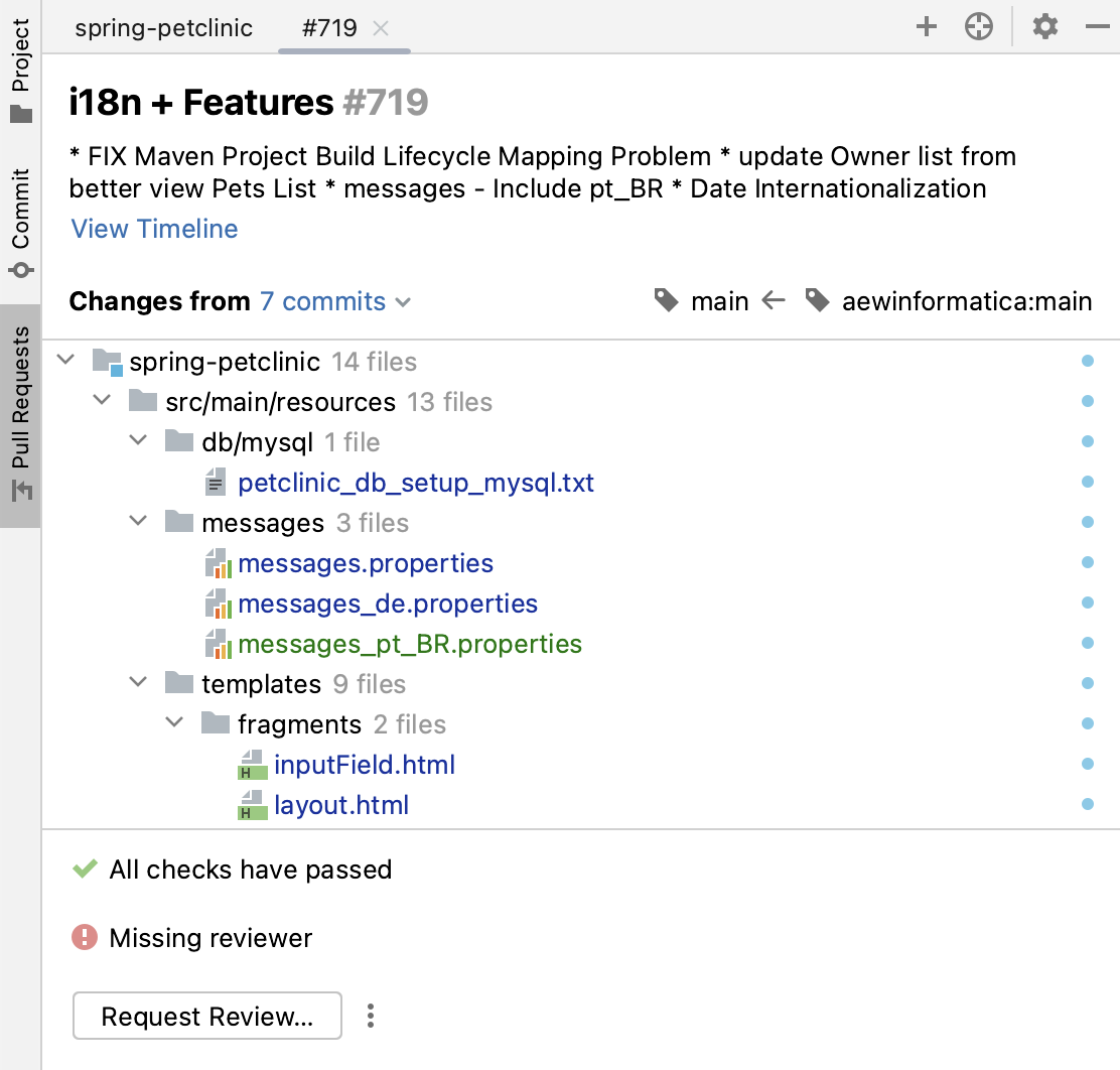 Tab with an overview of the selected pull request Tab with an overview of the selected pull request