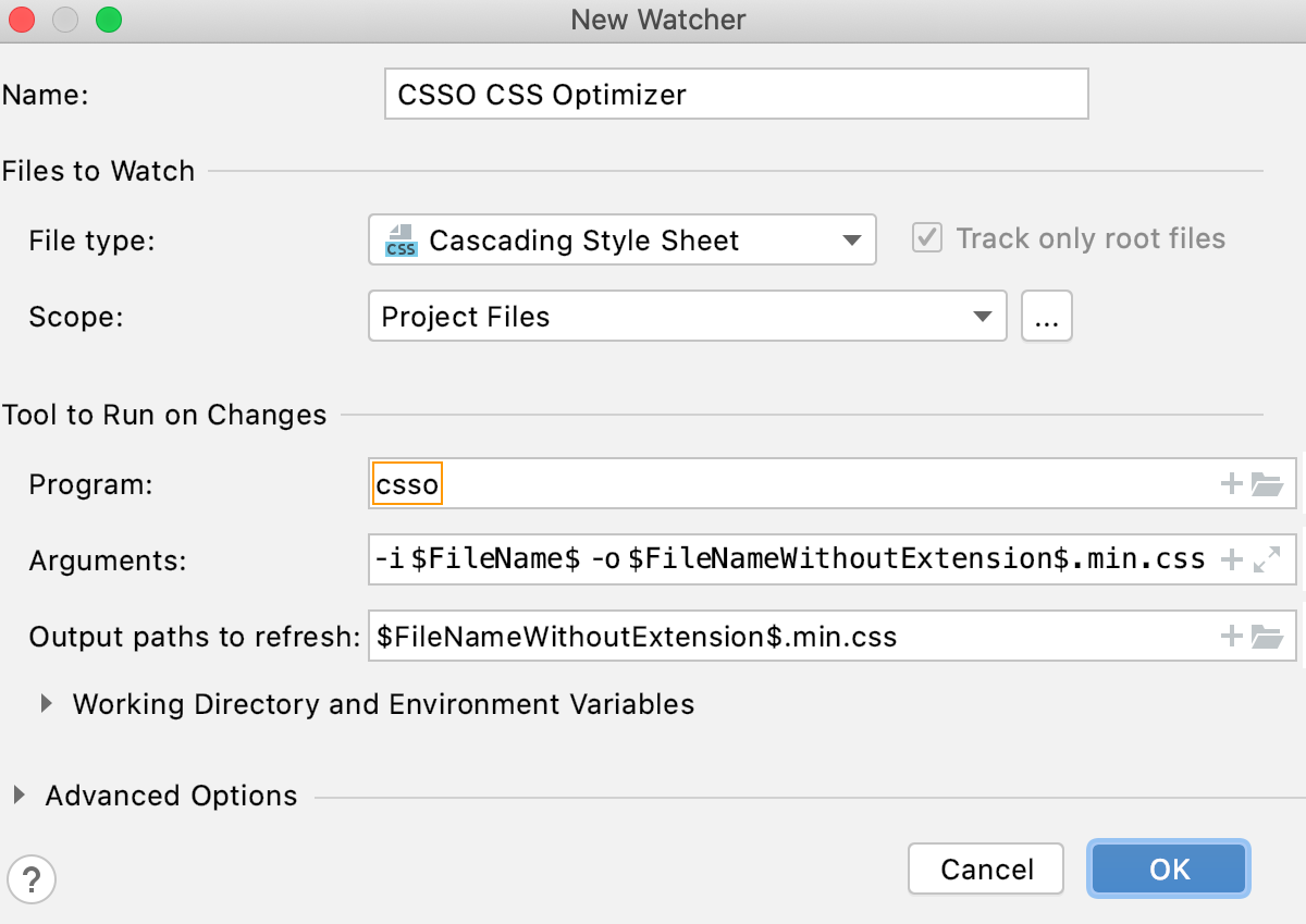 Create CSSO watcher: New Watcher dialog with default settings Create CSSO watcher: New Watcher dialog with default settings