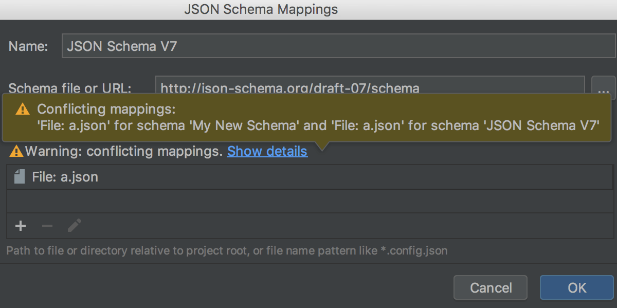 Notification about conflicting schema scopes in Settings dialog Notification about conflicting schema scopes in Settings dialog