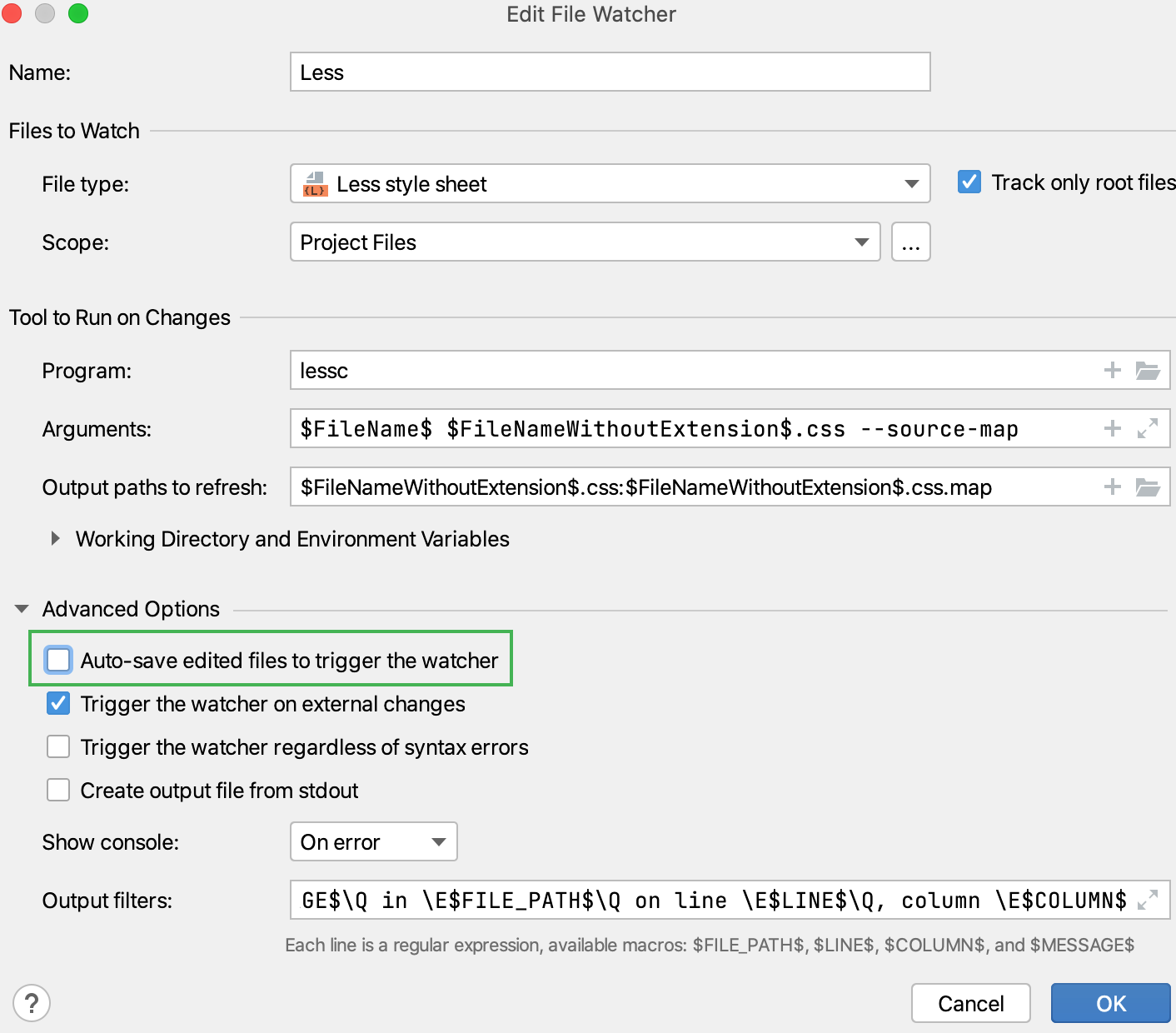 Auto-save edited files off Auto-save edited files off