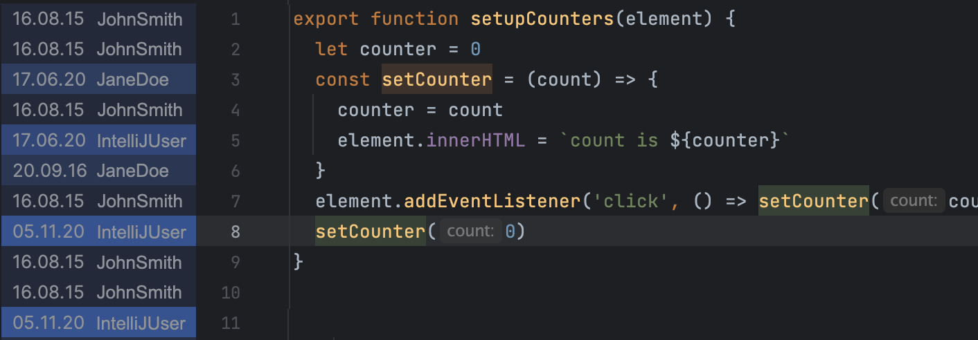 Git Blame annotations Git Blame annotations