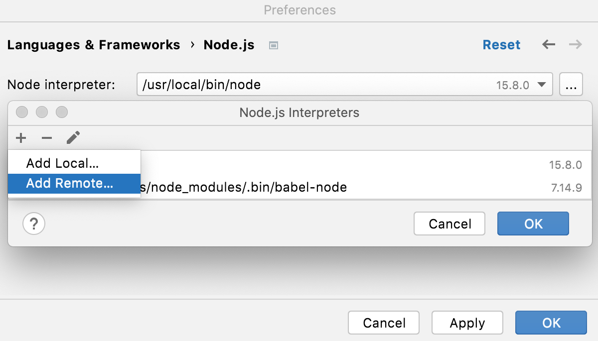 Configure Node.js interpreter via SSH: Add Remote Configure Node.js interpreter via SSH: Add Remote