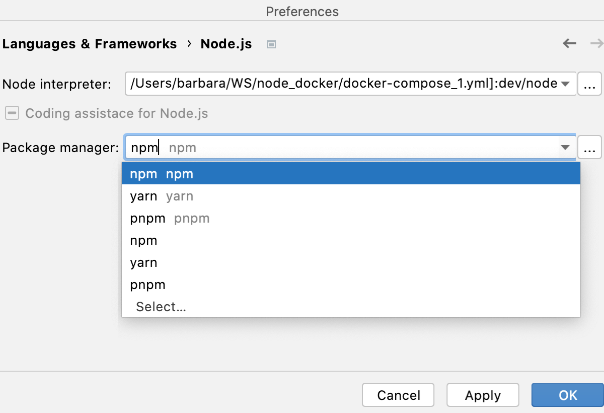 Settings: newly configured remote Node.js interpreter selected as default Settings: newly configured remote Node.js interpreter selected as default