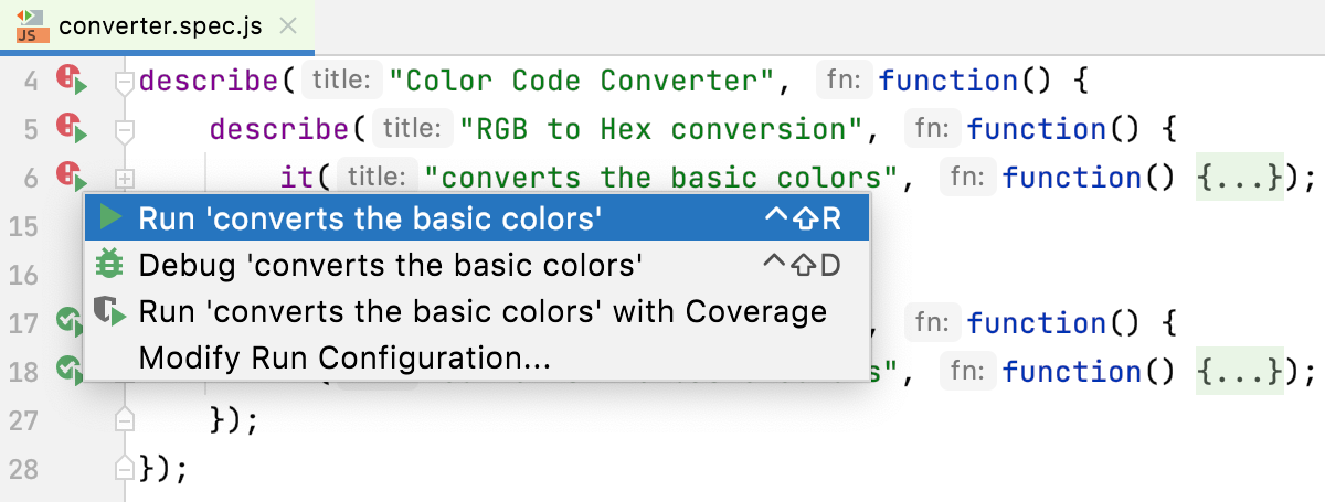 Rerun single failed test from the editor: gutter icon Rerun single failed test from the editor: gutter icon
