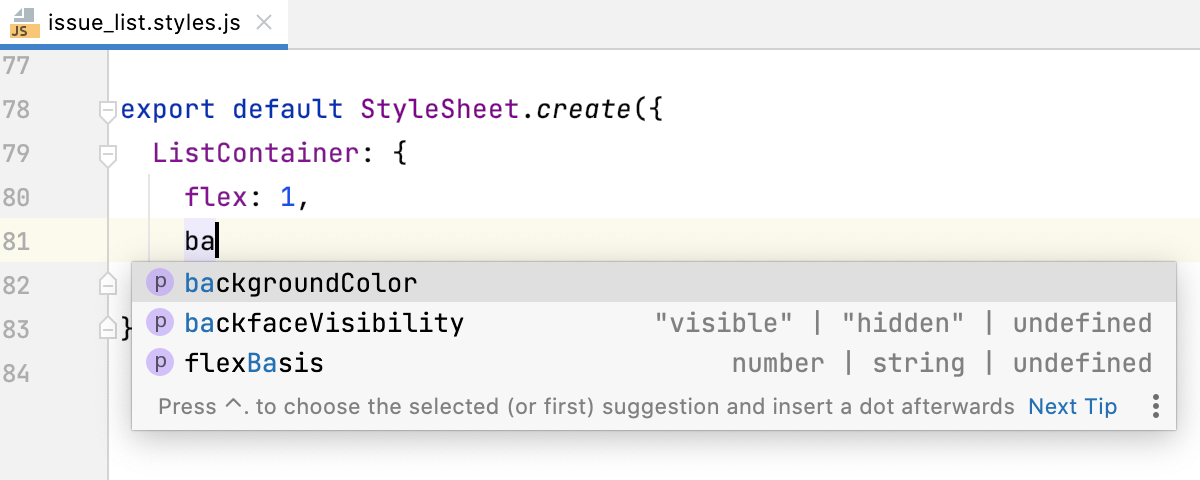 Completion for React Native StyleSheet properties Completion for React Native StyleSheet properties