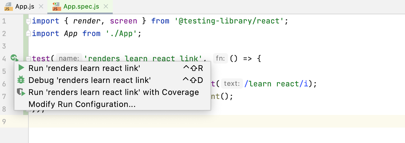 Run single test from the editor Run single test from the editor