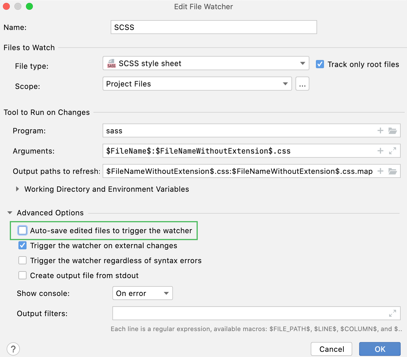 Auto-save edited files off Auto-save edited files off