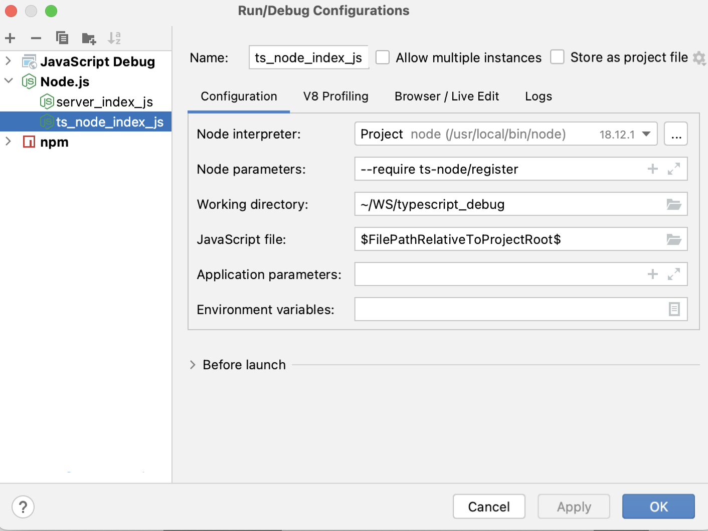 Custom run-debug configuration for ts-node Custom run-debug configuration for ts-node