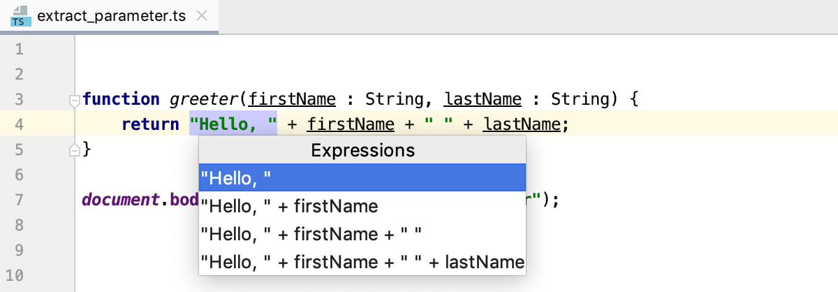Introduce Parameter: select an expression Introduce Parameter: select an expression