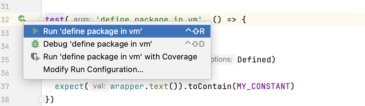 Run one Vitest test from the editor Run one Vitest test from the editor