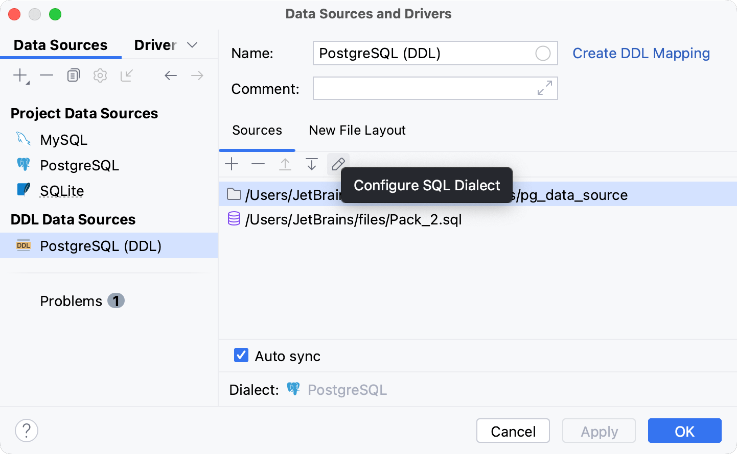 Set a dialect for SQL files in the DDL data source Set a dialect for SQL files in the DDL data source