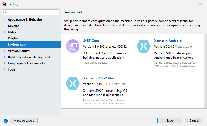 JetBrains Rider: Environment settings