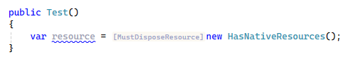JetBrains Rider Inlay hints: MustDisposeResourceAttribute