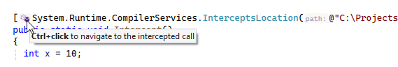 JetBrains Rider: Inlay hint and navigation action for an intercepted method