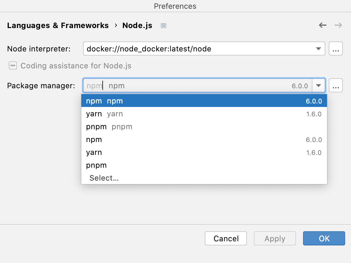 Settings: newly configured remote Node.js interpreter selected as default Settings: newly configured remote Node.js interpreter selected as default