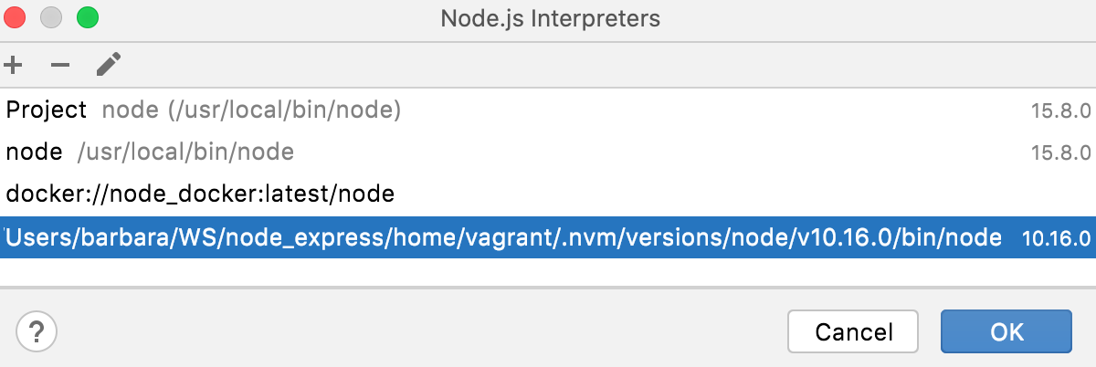 Remote Interpreters dialog: the new Node.js interpreter in a Vagrant environment added to the list Remote Interpreters dialog: the new Node.js interpreter in a Vagrant environment added to the list