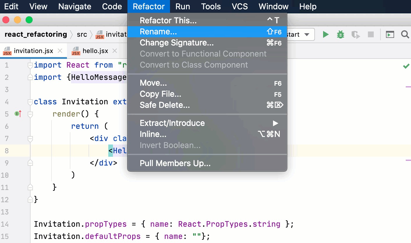 Rename a component defined in another file and imported through a named import