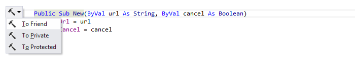JetBrains Rider: 'Change member visibility' context action in VB.NET