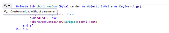 JetBrains Rider: 'Create overload without parameter' context action in VB.NET
