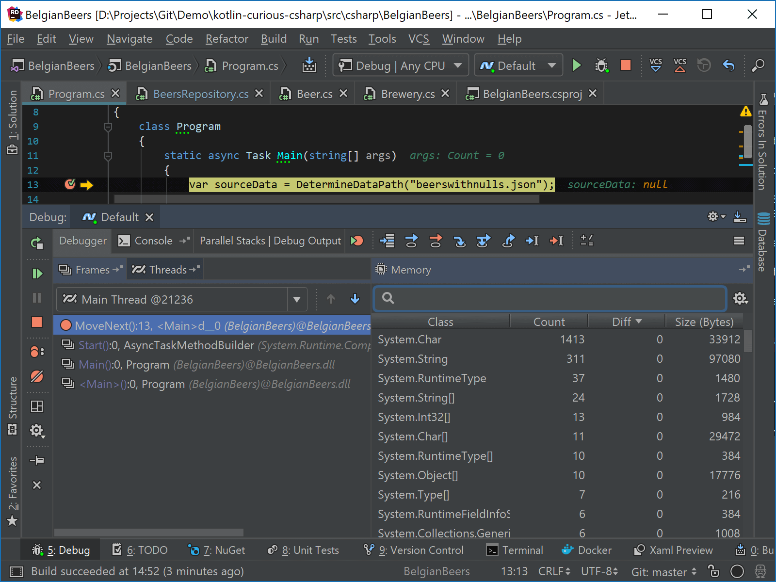 JetBrains Rider: Memory view