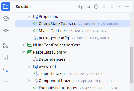 JetBrains Rider Solution Explorer: Details in Tree Views