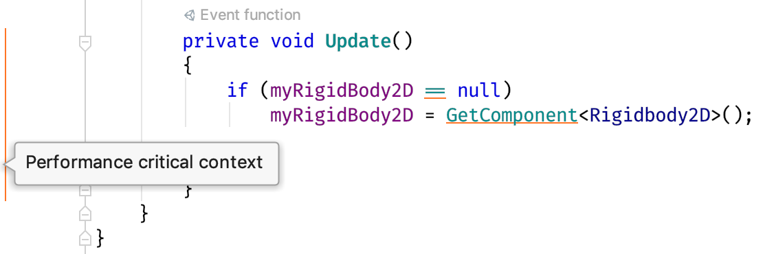 JetBrains Rider: Unity performance critical area