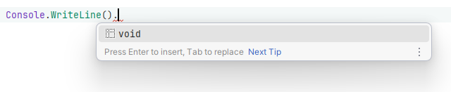 JetBrains Rider: void expression hint in code completion