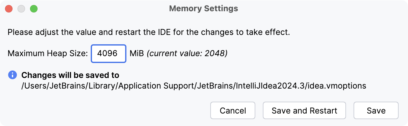 The Memory Settings dialog The Memory Settings dialog
